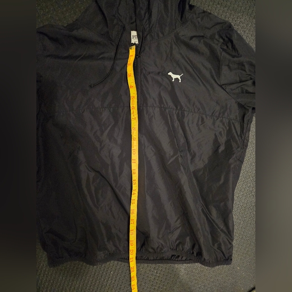 Victoria's Secret PINK Half Zip Jacket M/L Slicker Windbreaker Black Dog Hood - Picture 4 of 14